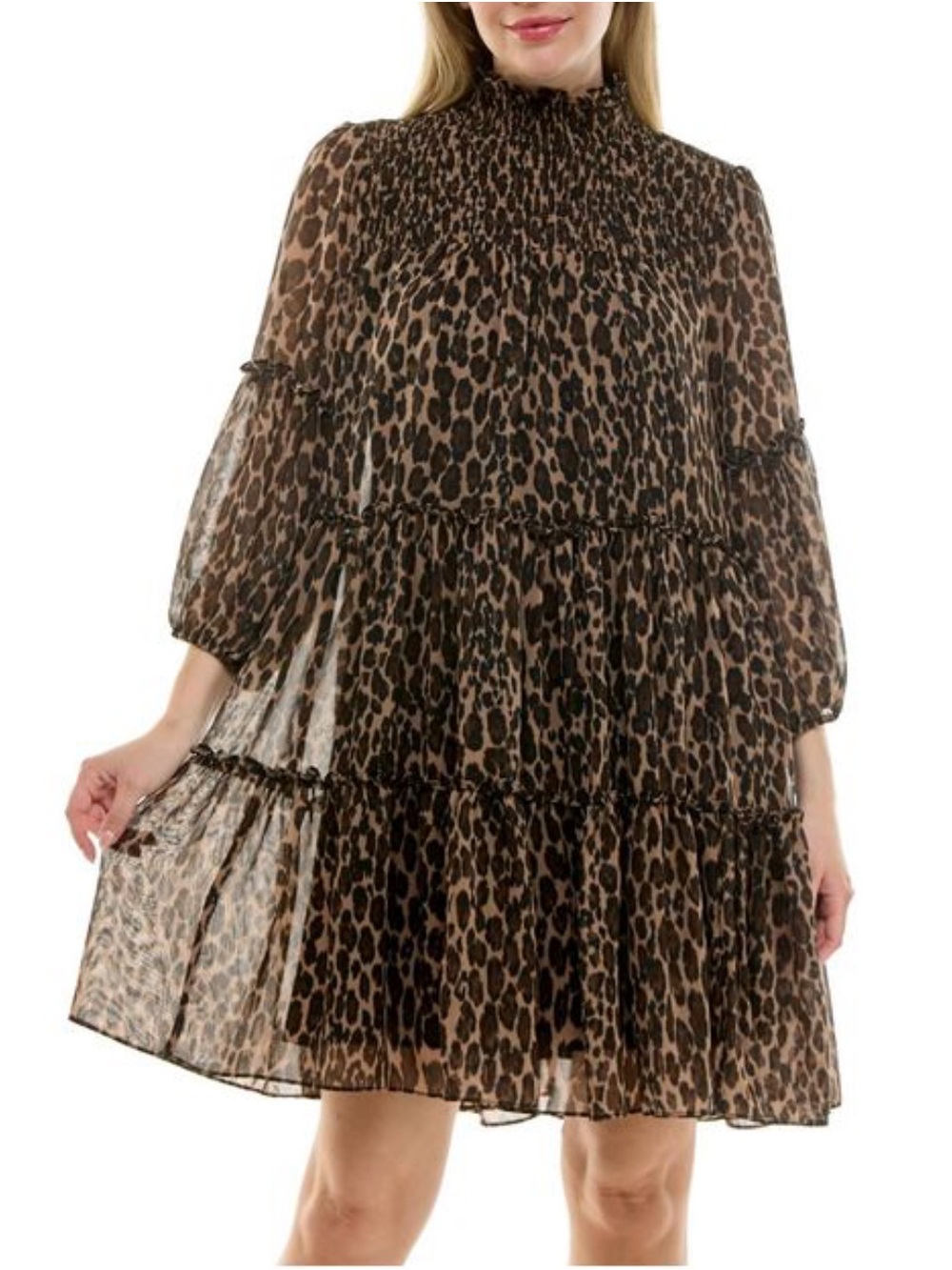 Taylor Leopard-Print Tiered Dress - Brown and Black